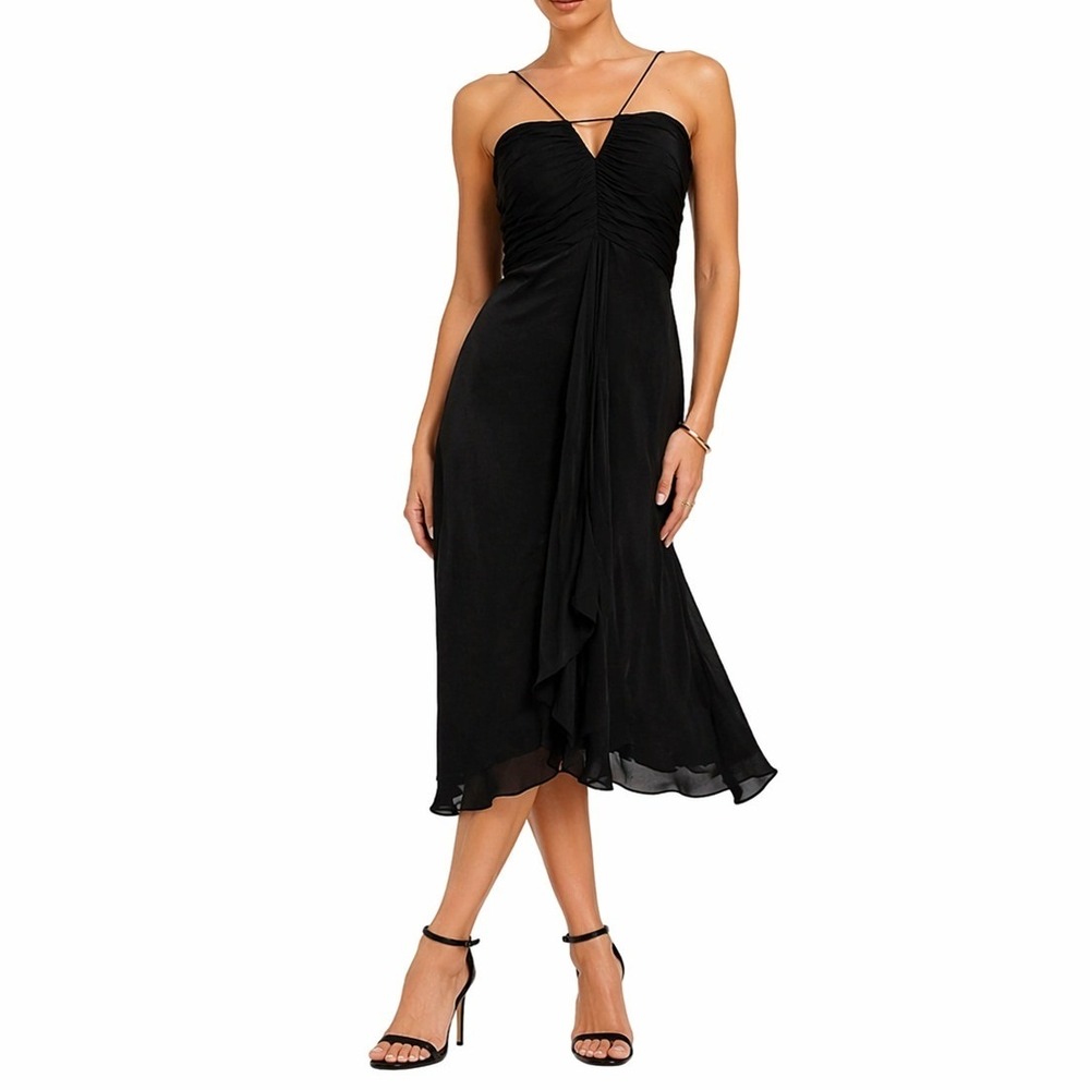 Kenar Cocktail Dress Women 6 Black Ruched Cocktail Spaghetti Strap Minimalist